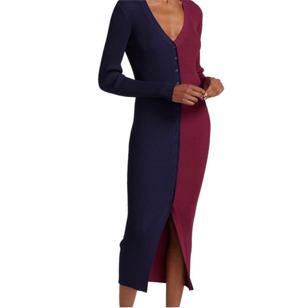 Staud Shoko Colorblock Ribbed Midi Sweater Dress Xs